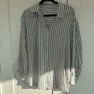 Zara Striped Pajama Silky Button Up Top